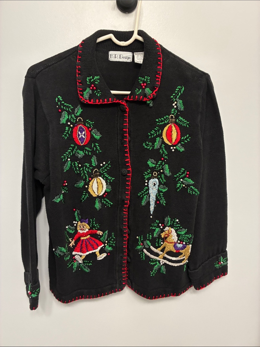 B.P. Design Black Holiday Embroidered Cardigan